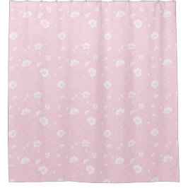 Gedämpftes Rosa und Weißes Wildblumenmuster Duschvorhang