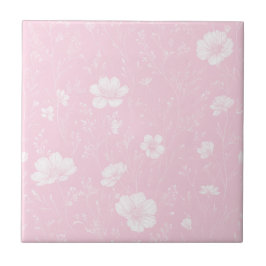 Gedämpftes rosa und weißes Wildblumenmuster Fliese