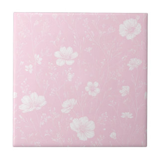 Gedämpftes rosa und weißes Wildblumenmuster Fliese