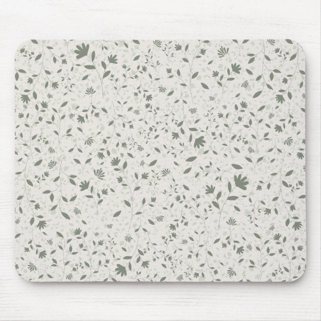 Gedämpftes Salbeigrün Florales Botanisches Muster  Mousepad (Vorne)