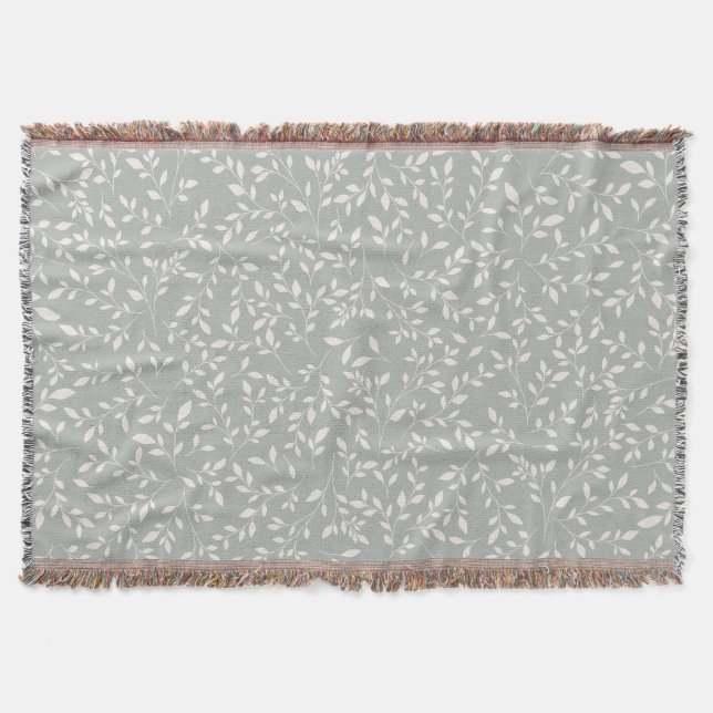 Gedämpftes Salbeigrün und cremefarbene botanische  Decke (Vorderseite)