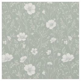 Gedämpftes Salbeigrün und weißes Wildblumenmuster Stoff