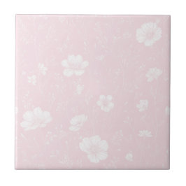 Gedämpftes sanftes Rosa und Weißes Wildblumenmuste Fliese