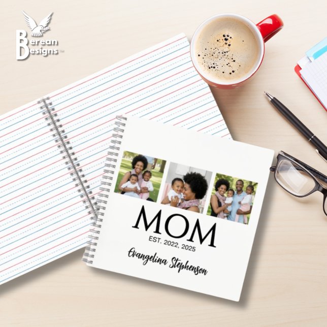 Gedanken Erinnerungen einer Mutter Festgelegte Kap Notizbuch (MOM ESTABLISHED 3 Photo Notebook with customizable photos and year. Ideal gift for Mother's Day. )