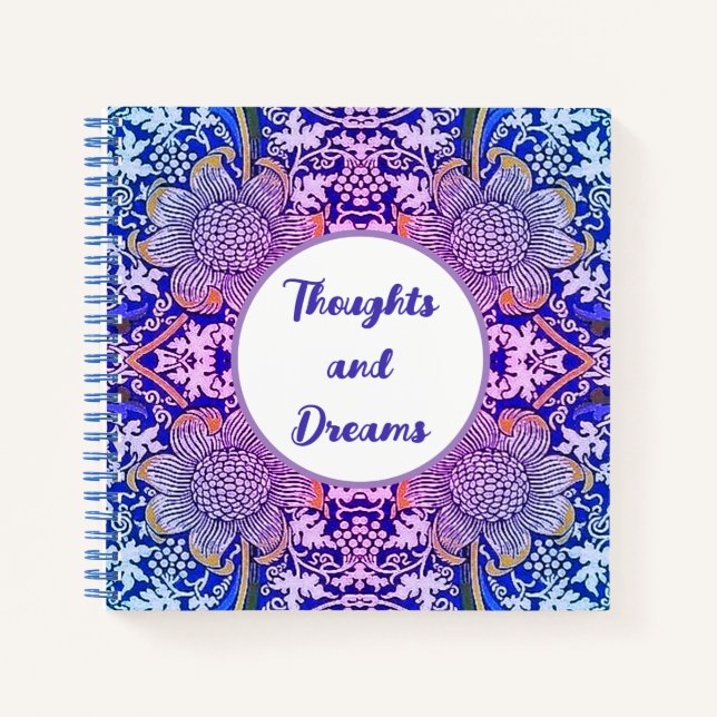 Gedanken und Träume Boho Blue Purple Blumen Notizbuch (Vorderseite)