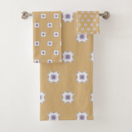 Gedeckte Lila Goldflorale Fraktal Golden Tor Badhandtuch Set