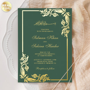 Gedeihen Florale Grenze Grün Islamische Hochzeit G Folieneinladung