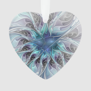 Gedeihende abstrakte fraktale Blume mit blauem Her Ornament