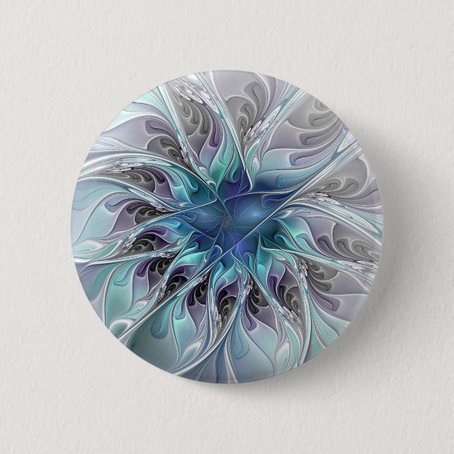 Gedeihende abstrakte moderne fraktale Blume mit Bl Button (Vorderseite)