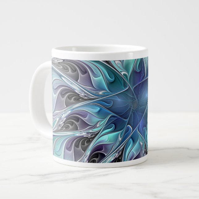 Gedeihende abstrakte moderne fraktale Blume mit Bl Jumbo-Tasse (Vorderseite Links)