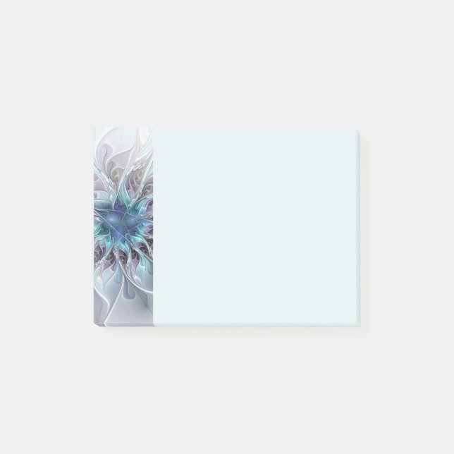 Gedeihende abstrakte moderne fraktale Blume mit Bl Post-it Klebezettel (Vorderseite)