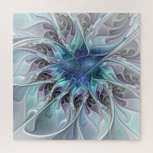 Gedeihende abstrakte moderne fraktale Blume mit Bl Puzzle