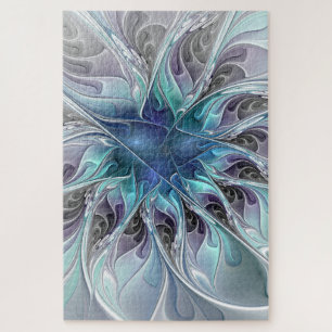 Gedeihende abstrakte moderne fraktale Blume mit Bl Puzzle