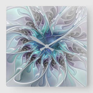 Gedeihende abstrakte moderne fraktale Blume mit Bl Quadratische Wanduhr