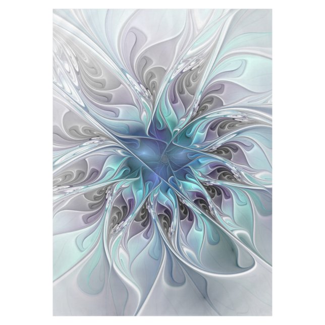 Gedeihende abstrakte moderne fraktale Blume mit Bl Tischdecke (Vorderseite)