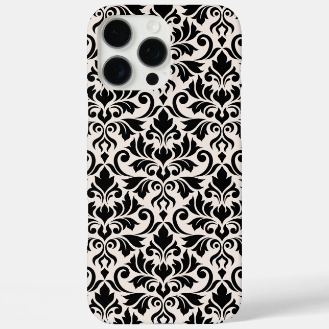 Gedeihende Damast Große Muster Schwarz auf Creme Case-Mate iPhone Hülle (Rückseite)