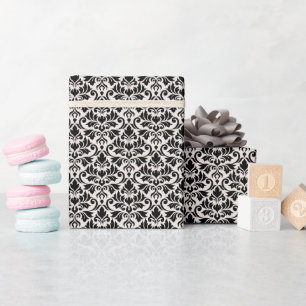 Gedeihendes Damastmuster Schwarz auf Creme Geschenkpapier