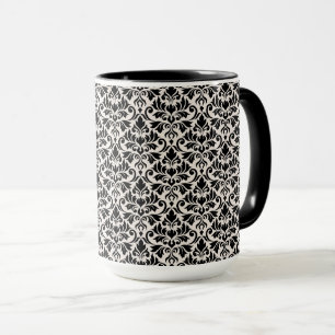 Gedeihendes Damastmuster Schwarz auf Creme Tasse