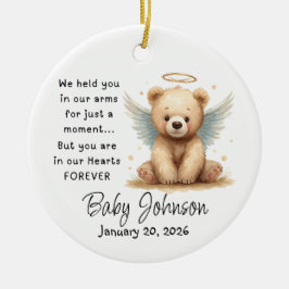 Gedenk-Babyschmuck Teddybär Engelflügel Keramik Ornament