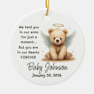 Gedenk-Babyschmuck Teddybär Engelflügel Keramik Ornament