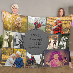 Gedenk-Fotocollage Mehr als Worte geliebt Grau Fleecedecke