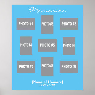 Gedenk-Fotocollage mit farbigem Hintergrund Poster