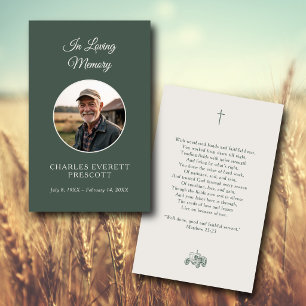 Gedenk Funeral Foto Gebet Landwirtschaft Traktor Visitenkarte