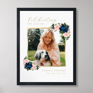Gedenkblaues rosa Blumenfoto-Willkommensschild Poster