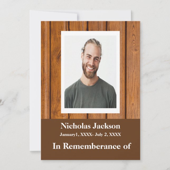 Gedenkdienst einladen Holzmaskuline Einladung (Vorderseite)