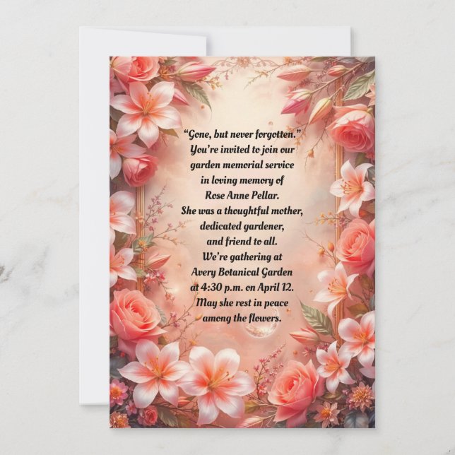 Gedenkdienst für Rosa und Weiße Lilien und Rose Einladung (Vorderseite)