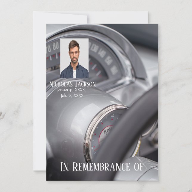 Gedenkdienst lädt Auto-Fahrzeuge für antike Autos  Einladung (Vorderseite)