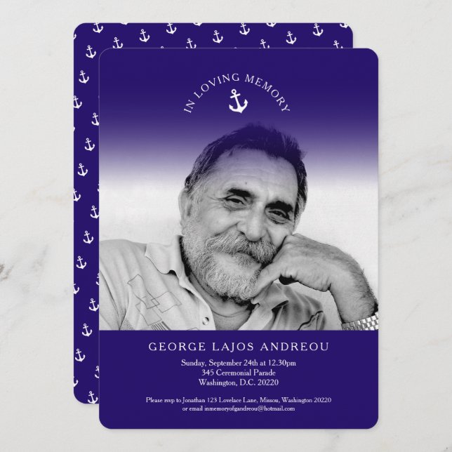 Gedenkdienstanker Seebeerdigung Einladungen (Vorne/Hinten)