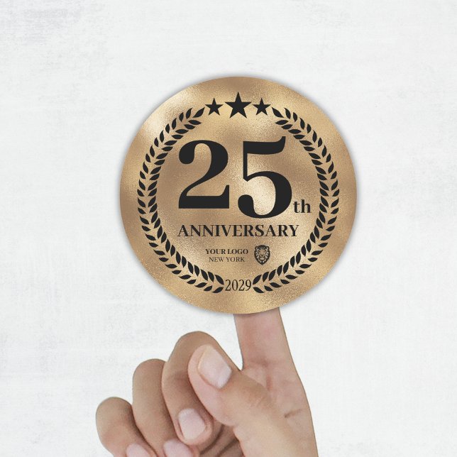 Gedenken an das 25-jährige Jubiläum des Gold-Logos Runder Aufkleber (Gold 25th Anniversary Business Logo Commemorative Classic Round Sticker
)
