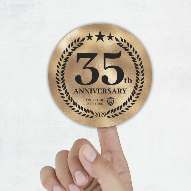 Gedenken an das 35-jährige Jubiläum des Gold-Logos Runder Aufkleber (Gold 35th Anniversary Business Logo Commemorative Classic Round Sticker
)