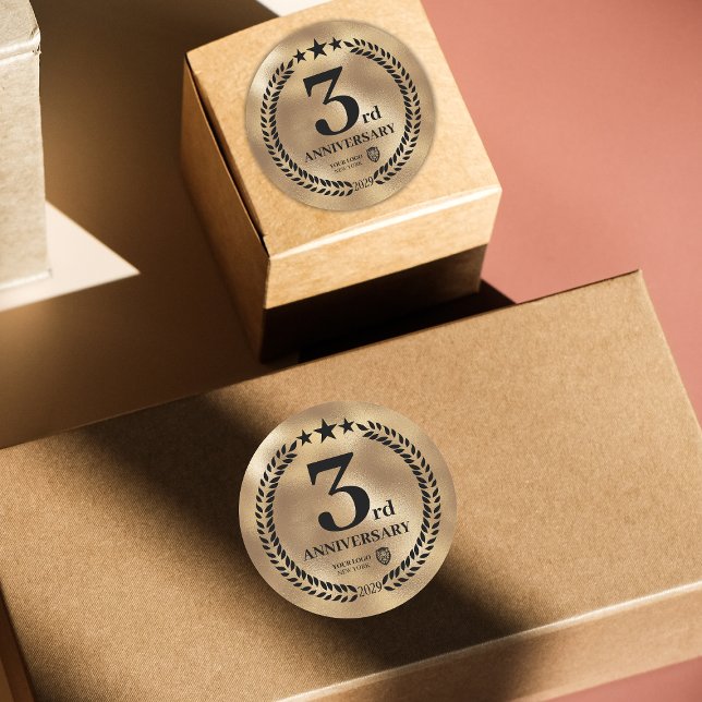 Gedenken an das 3. Jubiläum des Gold-Logos Runder Aufkleber (Gold 3rd Anniversary Business Logo Commemorative Classic Round Sticker
)