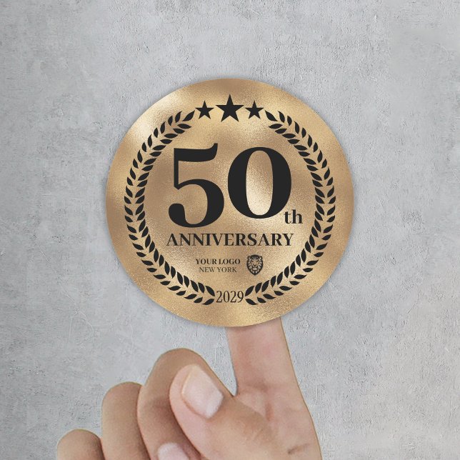 Gedenken an das 50-jährige Jubiläum des Gold-Logos Runder Aufkleber (Gold 50th Anniversary Business Logo Commemorative Classic Round Sticker
)