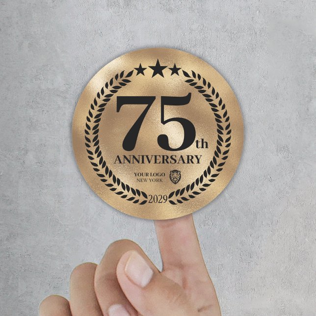 Gedenken an das Gold 75-jährige Jubiläum des Firme Runder Aufkleber (Gold 75th Anniversary Business Logo Commemorative Classic Round Sticker
)