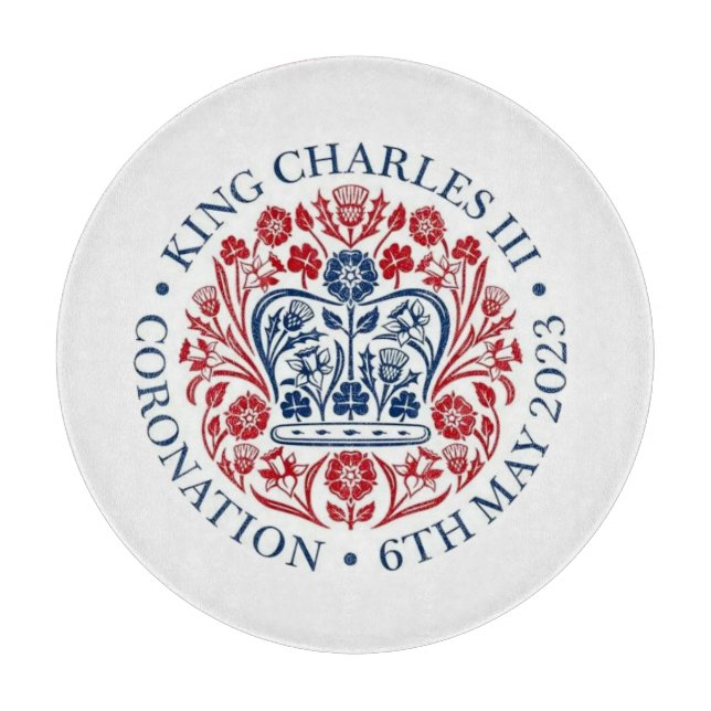 Gedenken an das King Charles III Coronation Logo Schneidebrett (Vorderseite)