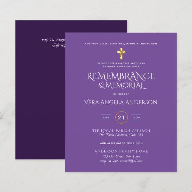 Gedenken an den HAUSHALT Gold Cross Einladung (Vorne/Hinten)