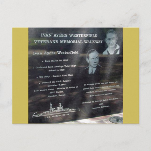 Gedenken an Ivan Ayers Westerfield (1920-1941) Postkarte (Vorderseite)