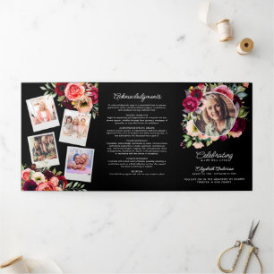 Gedenkfeier Aquarell Blumenschmuck Denkmal Dreifach-gefaltete Programmkarte