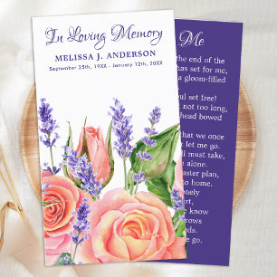 Gedenkfeier Beerdigungskarte Lavendel Peach Rose Telefonnummerkarte