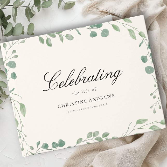 Gedenkfeier "Das Leben feiern" Beige Eukalyptus Gästebuch (Memorial "Celebrating life of" Beige Eucalyptus Guest Book)