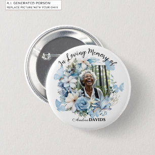Gedenkfeier des Lebens 1 Foto-Girlande Blaue Blume Button