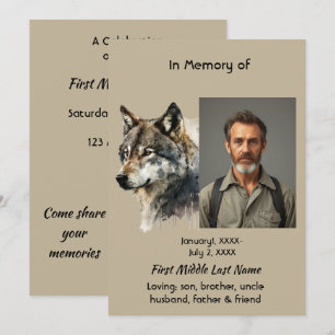 Gedenkfeier des Lebens Wolf Art Einladung