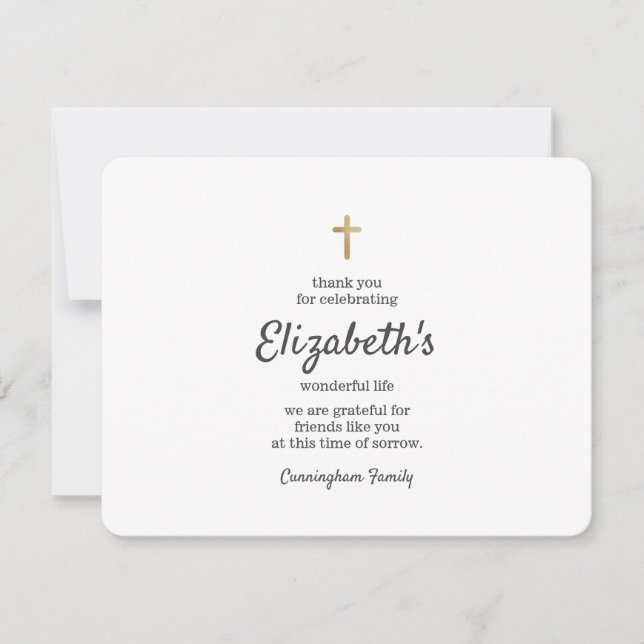 Gedenkfeier einfaches Gold-Kreuz Dankeskarte (Vorderseite)