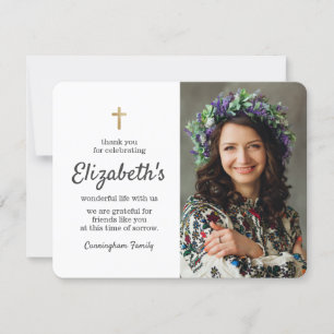 Gedenkfeier Einfaches Gold-Kreuz-Foto Dankeskarte