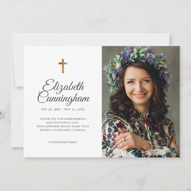 Gedenkfeier Einfaches modernes Foto Dankeskarte (Vorderseite)