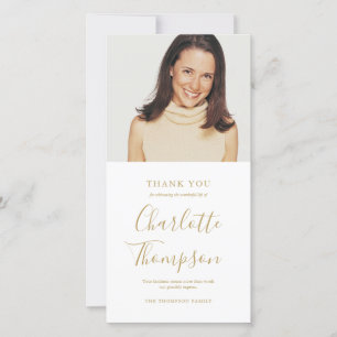 Gedenkfeier Elegantes Gold-Script-Foto Dankeskarte