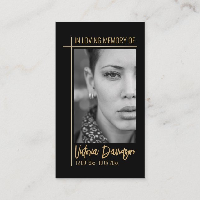 Gedenkfeier Foto Gebet Golden Cross Frame Visitenkarte (Vorderseite)